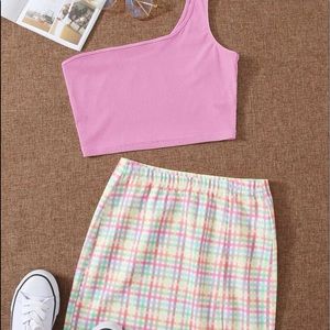 Mini Skirt Set| Pink Plaid